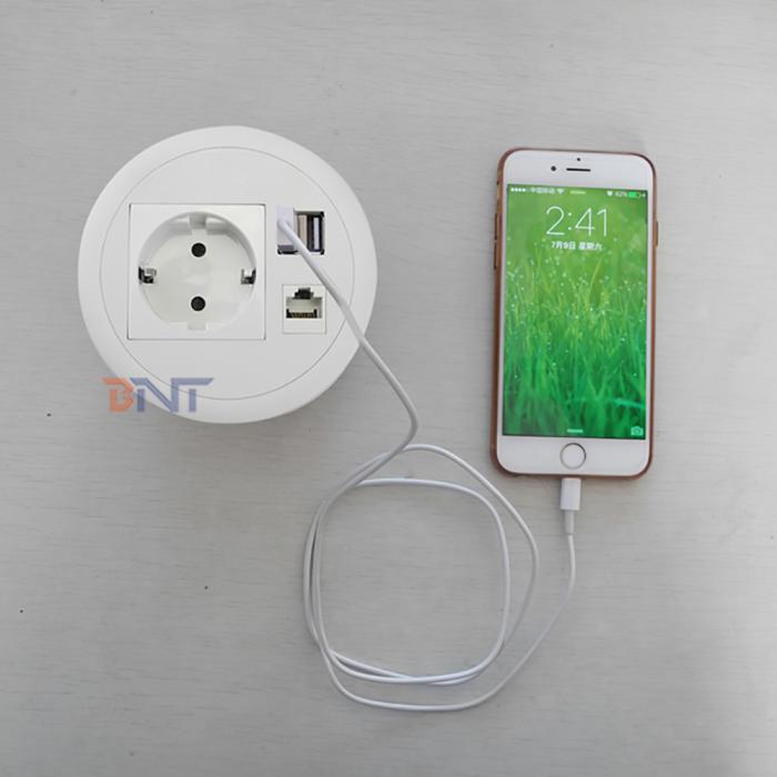 Round Table Socket With 1* Power 2*USB And1*Cable TS80