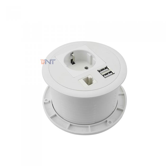 Round Table Socket With 1* Power 2*USB And1*Cable TS80