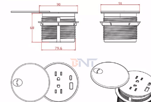 Round Table Socket 1 *power 1*USB Charger,1VGA,1 wireless charger